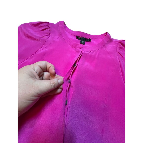 J Crew Blouse Silk Pink Magenta Long Sleeve Pleats Button Cuff Prep Office XS - Picture 11 of 16